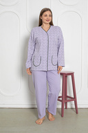 ست لباس خواب زنانه آستین بلند 100% پنبه ای دکمه دار سایز پلاس 206-thumb