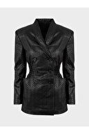 کمر و ژاکت چرمی بافندگی وگان را بنشینید - سیاه-thumb