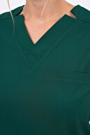 لباس پزشکی یونی‌سکس دکتر پرستار یونی‌سکس لباس جراحی پزشکی سبز تیره پارچه لایکرا (بالا-پایین) V-014-thumb