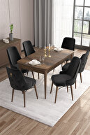 WALNUT TABLE,BLACK CHAIR