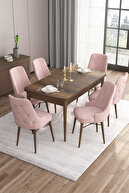 WALNUT TABLE,PINK CHAIR