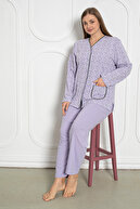 ست لباس خواب زنانه آستین بلند 100% پنبه ای دکمه دار سایز پلاس 206-thumb