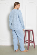 ست لباس خواب زنانه آستین بلند 100% پنبه ای دکمه دار سایز پلاس 206-thumb