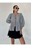 بلوز آستین بالون بلوز بلوز بلوز زن راه راه راه راه