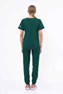 لباس پزشکی یونی‌سکس دکتر پرستار یونی‌سکس لباس جراحی پزشکی سبز تیره پارچه لایکرا (بالا-پایین) V-014-thumb