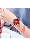 SK. 2021 Yıldızlı Kırmızı Kadın Japon Kuvars Saat Yerli Tasarım Kutusu ve Sezon Özel Bandanası