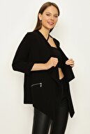 Select Moda Kadın Siyah Asimetrik Kesim Ince Ceket
