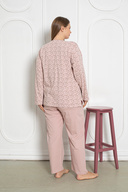 ست لباس خواب زنانه آستین بلند 100% پنبه ای دکمه دار سایز پلاس 206-thumb