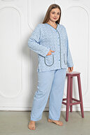 ست لباس خواب زنانه آستین بلند 100% پنبه ای دکمه دار سایز پلاس 206-thumb