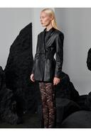 کمر و ژاکت چرمی بافندگی وگان را بنشینید - سیاه-thumb