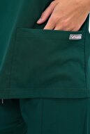 لباس پزشکی یونی‌سکس دکتر پرستار یونی‌سکس لباس جراحی پزشکی سبز تیره پارچه لایکرا (بالا-پایین) V-014-thumb