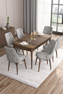 WALNUT TABLE,GREY CHAIR