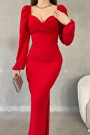 یقه یقه یقه ی قرمز پرنسس قرمز لباس آستین بلند پارچه کرپ وارداتی-thumb