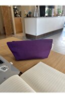 بنفش کتانی قابل شستشو زیپ دار تک محفظه پارچه ای جای قلم کیف کیف لوازم آرایش کیف لوازم آرایش-thumb