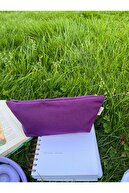 بنفش کتانی قابل شستشو زیپ دار تک محفظه پارچه ای جای قلم کیف کیف لوازم آرایش کیف لوازم آرایش-thumb