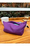 بنفش کتانی قابل شستشو زیپ دار تک محفظه پارچه ای جای قلم کیف کیف لوازم آرایش کیف لوازم آرایش-thumb