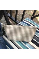 کیف لوازم آرایشی کیف لوازم آرایشی جا مدادی پارچه ای یک چشم زیپ قابل شستشو Gingham بژ-thumb