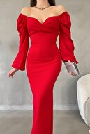 یقه یقه یقه ی قرمز پرنسس قرمز لباس آستین بلند پارچه کرپ وارداتی-thumb