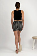 ویسکوز زنانه تمام فصل مینی شورت ساده راه راه مشکی-thumb