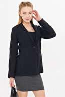 الگوی محاصره ماهی سیاه زنانه تاشو تک دکمه ای ژاکت تمبر ARM-24K001066-thumb