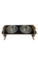 کاسه آب و غذای گربه چوبی مشکی با دو کاسه استیل-thumb