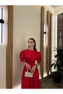 لباس رودخانه ساتن قرمز با طول میدی با طول میانه-thumb