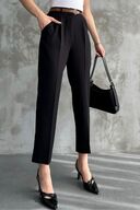 شلوار پارچه ای فصلی کمربند دار باریک زنانه مشکی-thumb