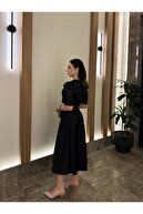 لباس رودخانه ساتن سیاه به طول میدی با طول میانه-thumb