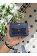 653 نگهدارنده کارت اعتباری محفظه چرمی واقعی کیف پول کیف پول Navy Blue Gutty + Keyring-thumb