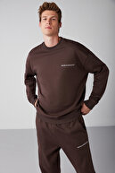 ست لباس ورزشی مردانه مارشال نخی قهوه ای رنگی با داخل پشمی و گلدوزی-thumb