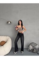 شلوار جین Palazzo Vintage با جلوه کم رنگ دور کمر زنانه-thumb