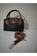 چرم مصنوعی زن کوچک کوچک دست و کیف سیاه و سفید-thumb