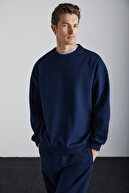 سویشرت مردانه آدامز با بافت گرم پنبه ای ارگانیک با تناسب معمولی آبی سرمه ای با آستر پشمی-thumb