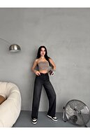 شلوار جین Palazzo Vintage با جلوه کم رنگ دور کمر زنانه-thumb