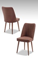 Mymassa Polo Sandalye Kahverengi - Ahşap Ceviz Ayak - Mutfak Sandalyesi - Nubuk Kumaş