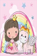 on the clouds Sevimli Unicorn Ve Prenses Desenli Dijital Baskı Yıkanabilir Kaydırmaz Leke Tutmaz Çocuk Odası Halı