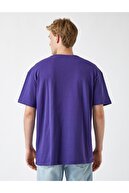 Koton Erkek Mor Baskılı Oversize T-Shirt Pamuklu