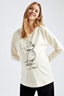 Defacto Kadın Ekru Disney Lisanslı Hamile Sweatshirt T1555AZ20AU