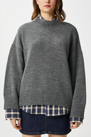 ژاکت بافتنی Pinterest Anthracite یقه گرد اورسایز-thumb