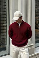 ژاکت بافتنی یقه نیمه زیپ دار مردانه-thumb