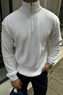 ژاکت بافتنی یقه نیمه زیپ دار مردانه-thumb