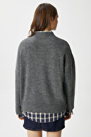 ژاکت بافتنی Pinterest Anthracite یقه گرد اورسایز-thumb