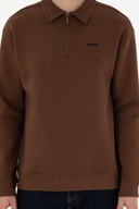 سویشرت مردانه راحتی با نیم زیپ پایه قهوه ای 50298265-VR029-thumb