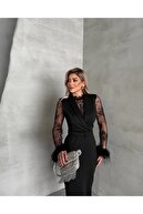 زنان مهم پارچه پستان و بازو جزئیات لباس طراحی ویژه با گردنبند خط خط خط-thumb