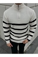 ژاکت بافتنی یقه نیمه زیپ دار مردانه-thumb