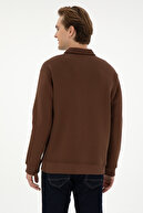 سویشرت مردانه راحتی با نیم زیپ پایه قهوه ای 50298265-VR029-thumb