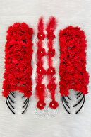 مچ بند عروس قرمز و تاج عروس (پلاستیک) مهمانی لیسانس شبانه حنا ، عروس 20 قطعه-thumb