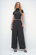 یقه بلند آنتراسیت زنانه طرف های بافتی پارچه های پارچه ای و شلوار بزرگ را تنظیم می کند ALC-X13411-thumb