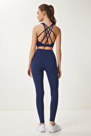 سینه بند اسپرت بافتنی شکل دهنده با بالشتک آبی سرمه ای VX00001