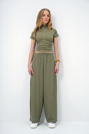 یقه بلند یقه بلند زنانه ، طرفین بافتهای زراعی و شلوار بزرگ را تنظیم کرده اند ALC-X13411-thumb